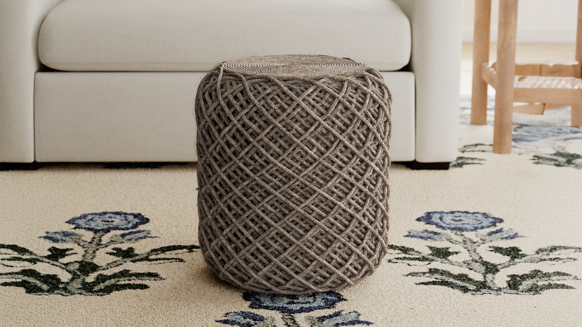 Woven stool in interior scene